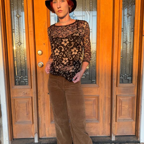 Gold Black Floral lace Blouse - Picture 3 of 6